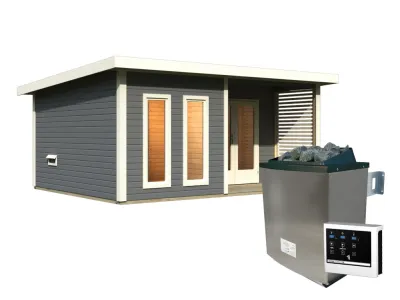 Saunahaus Mainburg 5 terragrau 38 mm inkl. klassischer Saunaofen 9 kW + ext. Steuerung Produktbild #14