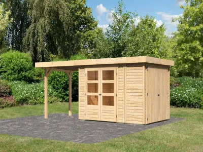 Gartenhaus SET Retola 2 19 mm naturbelassen, inkl. 2,4 m Anbaudach + Anbauschrank Produktbild #1