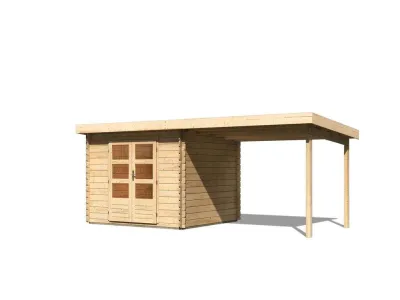Gartenhaus Blockbohlenhaus SET Bastrup 5 28 mm naturbelassen, inkl. 3 m Anbaudach Produktbild #3