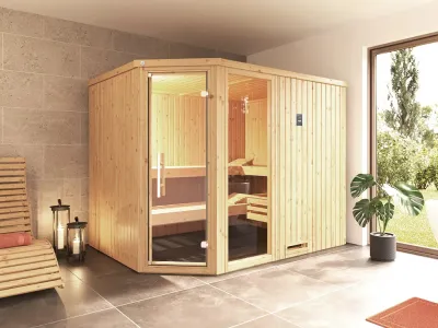 Sauna Systemsauna Varberg 4 mit graphit Holztür & Fenster Produktbild #1