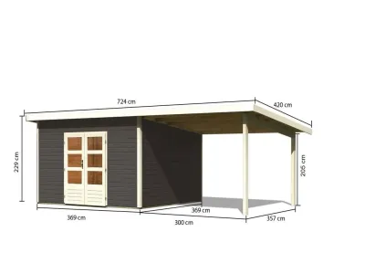 Gartenhaus SET Northeim 5 - Terragrau , inkl. 3,3 m Anbaudach Produktbild #2