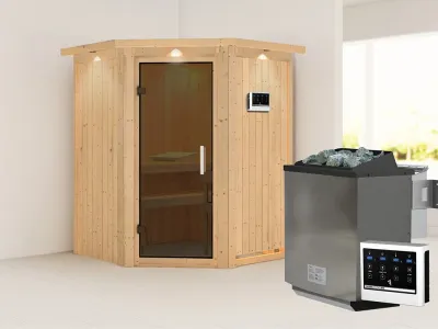 Sauna Systemsauna Larin mit Dachkranz, inkl. 9 kW Bio-Ofen mit externer Steuerung Produktbild #1