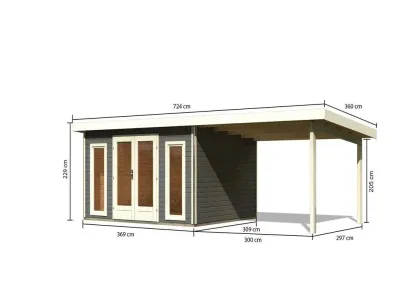 Gartenhaus SET Radeburg 2 40 mm terragrau inkl. 3,3 m Anbaudach Produktbild #4
