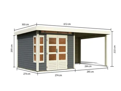 Gartenhaus SET Kastorf 6 28 mm terragrau inkl. 3,2 m Anbaudach + Rückwand Produktbild #7