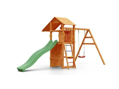 Spielturm Smart 5 teakfarben inkl. Rutsche grün Produktbild #7