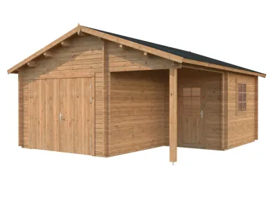 Garage Roger 21,9+5,2 m² mit Holztor 44 mm braun tauchimprägniert Produktbild #1