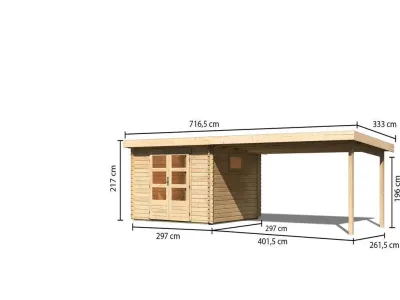 Gartenhaus Blockbohlenhaus SET Trittau 3 38 mm naturbelassen, inkl. 4 m Anbaudach Produktbild #8