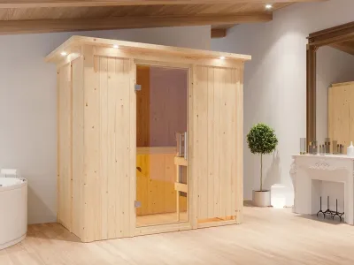 Sauna Systemsauna Variado mit Dachkranz, inkl. 9 kW Ofen mit integrierter Steuerung Produktbild #1