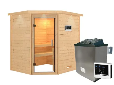 Sauna Massivholzsauna Mia mit Dachkranz, inkl. 9 kW Ofen mit integrierter Steuerung Produktbild #8
