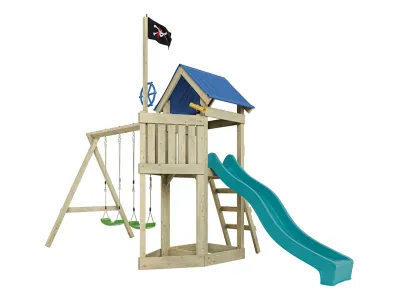 Spielturm Pirat Captain Jolly KDI mit Doppelschaukel inkl. Rutsche türkis + Sitz grün Produktbild #6