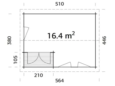 Gartenhaus Blockbohlenhaus Susanna 16,4 m² 44 mm naturbelassen Produktbild #4