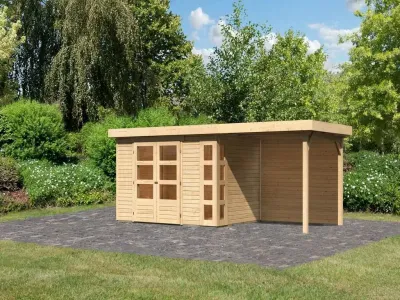 Gartenhaus SET Kerko 4 19 mm naturbelassen, inkl. 2,4 m Anbaudach + Rückwand Produktbild #1