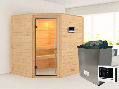 Sauna Massivholzsauna Mia, inkl. 9 kW Ofen mit externer Steuerung Produktbild #1