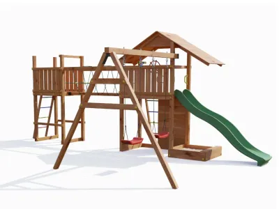 Spielturm Smart 2 Bridge teakfarben inkl. Rutsche grün Produktbild #6