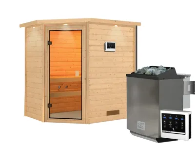 Sauna Massivholzsauna Jella mit Dachkranz, inkl. 9 kW Bio-Ofen mit externer Steuerung Produktbild #8