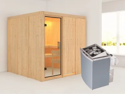 Sauna Systemsauna Rodin Klarglas Ganzglastür + 9 kW Saunaofen mit Steuerung Produktbild #1