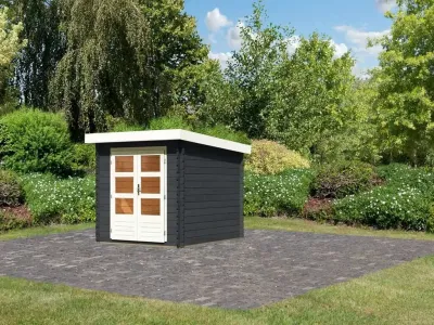 Gartenhaus Blockbohlenhaus Bastrup 4 28 mm anthrazit Produktbild #1