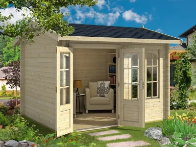 Gartenhaus Blockbohlenhaus Alex 44 mm naturbelassen Produktbild #1