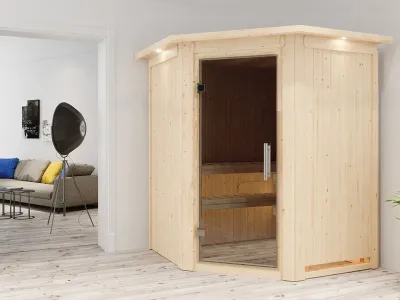 Sauna Systemsauna Larin mit Dachkranz, inkl. 9 kW Ofen mit integrierter Steuerung Produktbild #1