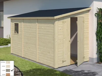 Gerätehaus Anlehnhaus Blockbohlenhaus Mia 5,2 m² 16 mm grau tauchimprägniert Produktbild #2