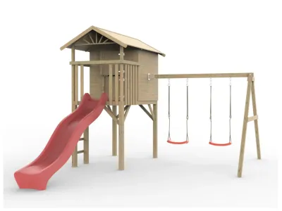 Stelzenhaus Tree Hut KDI inkl. Doppelschaukel und Rutsche rot Produktbild #4
