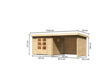 Gartenhaus Blockbohlenhaus SET Trittau 3 38 mm naturbelassen, inkl. 3 m Anbaudach + Seiten-/Rückwand Produktbild #8