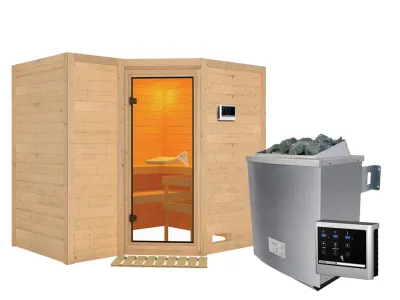 Massivholzsauna Sahib 2 bronzierte Ganzglastür, inkl. 9 kW Ofen ext. Steuerung Produktbild #2