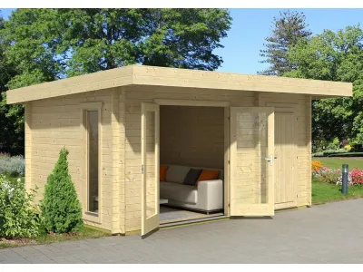 Gartenhaus Blockbohlenhaus Chameleon 44 44 mm carbongrau Produktbild #1