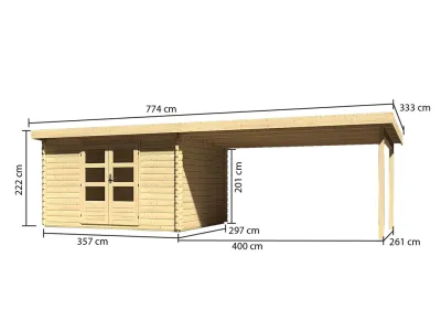 Gartenhaus Blockbohenhaus SET Bastrup 7 28 mm naturbelassen, inkl. 4,0 m Anbaudach Produktbild #6