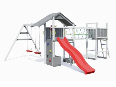 Spielturm Smart 4 Bridge grau/weiß inkl. Rutsche rot Produktbild #5