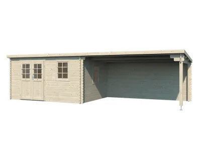 Gartenhaus Blockbohlenhaus CA2988 28 mm naturbelassen mit 4 m Anbau Produktbild #4