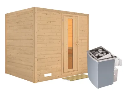Massivholzsauna Sonara Holztür mit Isolierglas, inkl. 9 kW Saunaofen integr. Steuerung Produktbild #2