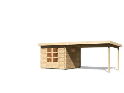 Gartenhaus Blockbohlenhaus SET Trittau 3 38 mm naturbelassen, inkl. 4 m Anbaudach Produktbild #4