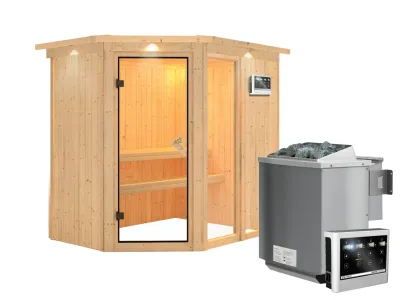 Sauna Systemsauna Fiona 1 mit Dachkranz, inkl. 9 kW Bio-Kombiofen ext. Steuerung Produktbild #2
