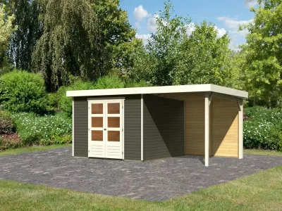 Gartenhaus SET Askola 6 19 mm terragrau, inkl. 2,4 m Anbaudach + Rückwand Produktbild #1