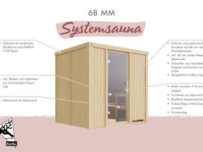 Systemsauna Sodin mit Dachkranz, bronzierte Ganzglastür Produktbild #4