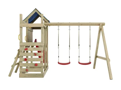 Spielturm Speedy KDI inkl. Doppelschaukel inkl. Rutsche rot + Sitze rot Produktbild #3