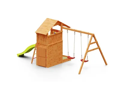 Spielturm Smart 7 teakfarben inkl. Rutsche gelb Produktbild #4