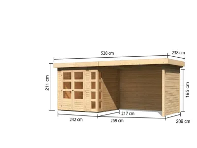 Gartenhaus SET Kerko 3 19 mm naturbelassen, inkl. 2,8 m Anbaudach + Seiten- und Rückwand Produktbild #8