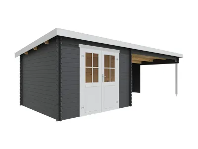 Gartenhaus Blockbohlenhaus St. Louis Exklusiv 28 mm carbon grau mit 4 m Anbau Produktbild #6
