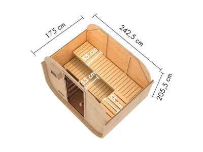 Fasssauna Quadro 1 Plus 38 mm naturbelassen mit bronzierter Ganzglastür Produktbild #17