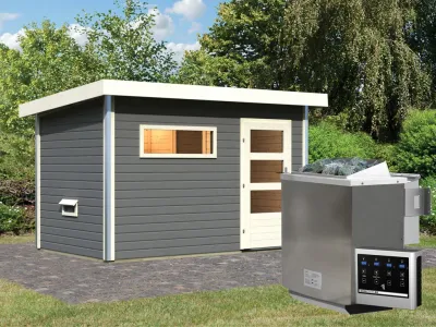 Saunahaus Skrollan 1 mit Klarglastür, inkl. 9 kW Bio-Ofen mit externer Steuerung Produktbild #13