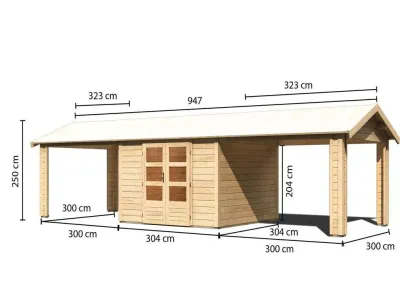 Gartenhaus SET Theres 7 28 mm naturbelassen inkl. zwei 2,6 m Dachausbauelemente Produktbild #6