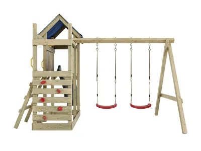 Spielturm Speedy KDI inkl. Doppelschaukel inkl. Rutsche grau + Sitze rot Produktbild #3