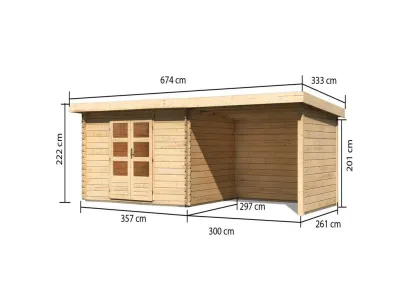 Gartenhaus Blockbohlenhaus SET Bastrup 7 28 mm naturbelassen, inkl. 3 m Anbaudach + Seiten-/Rückwand Produktbild #10