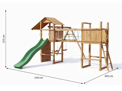 Spielturm Smart 5 Bridge teakfarben inkl. Rutsche grün Produktbild #7