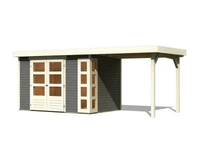Gartenhaus SET Kerko 4 19 mm terragrau, inkl. 2,4 m Anbaudach Produktbild #2