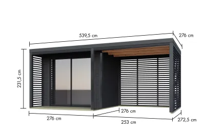 Gartenhaus Saturn 1 38 mm SET anthrazit mit Anbau Produktbild #3