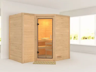 Sauna Massivholzsauna Sahib 2 Klarglas Ganzglastür Produktbild #1