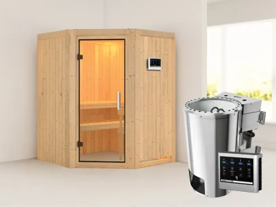 Sauna Systemsauna Nanja Klarglas Ganzglastür + Plug & Play Bio-Ofen mit externer Steuerung Produktbild #1